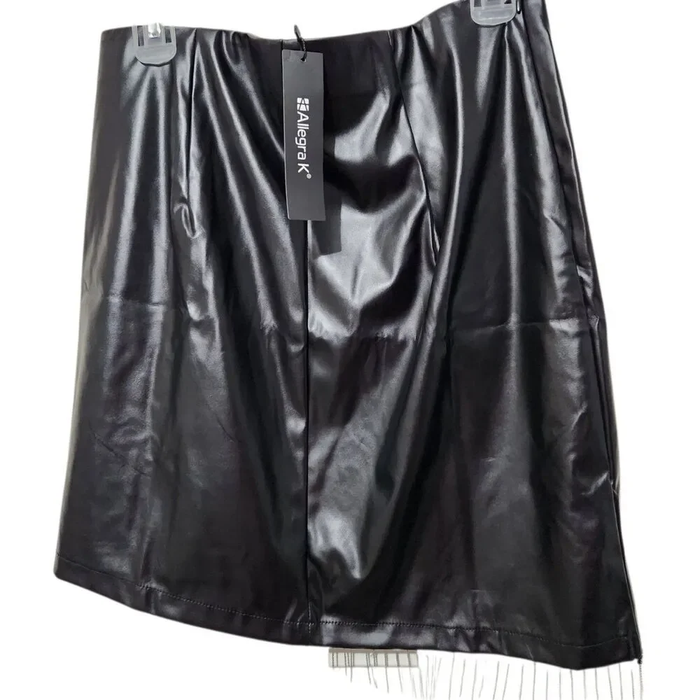 allegra skirt Size Large Black Faux Leather Metallic Details Elastic Waistband
